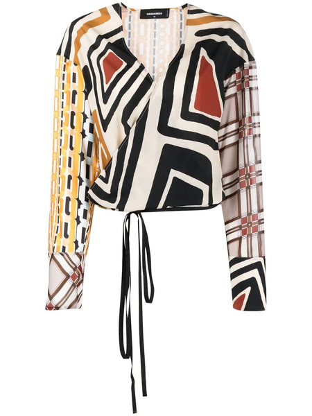  Dsquared2 Geometric-print Wrap-front Blouse - Neutrals 