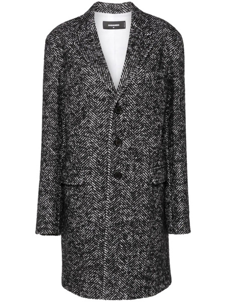  Dsquared2 Herringbone Wool Blend Coat - Black 