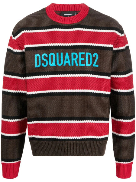  Dsquared2 Jacquard Logo Striped Jumper - Brown 