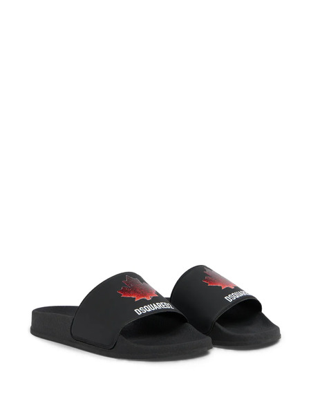  Dsquared2 Kids Leaf Logo Slides - Black 