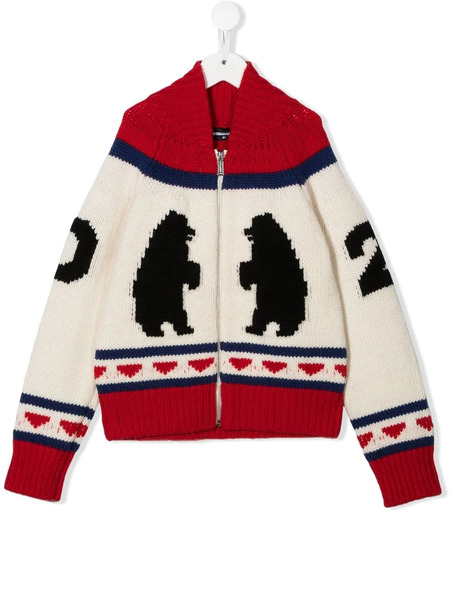  Dsquared2 Kids Polar-bear Knitted Cardigan - Neutrals 