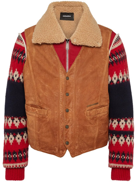  Dsquared2 Knitted-sleeves Suede Jacket - Brown 
