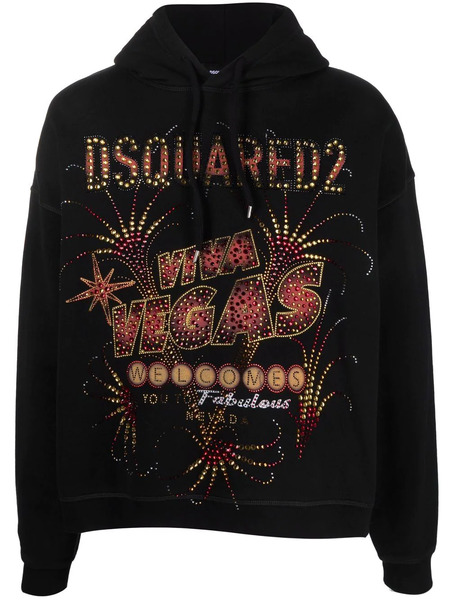  Dsquared2 Las Vegas Print Cotton Hoodie - Black 