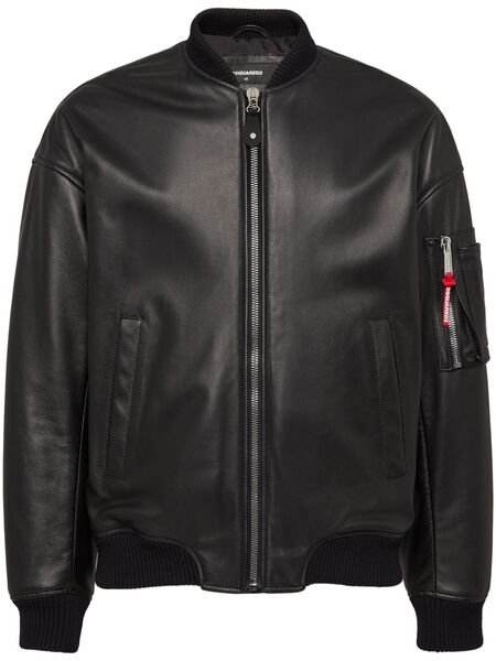  Dsquared2 Leather Bomber Jacket - Black 