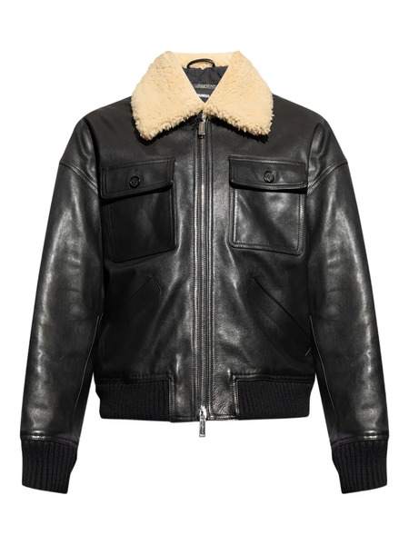  Dsquared2 Leather Bomber Jacket - Black 