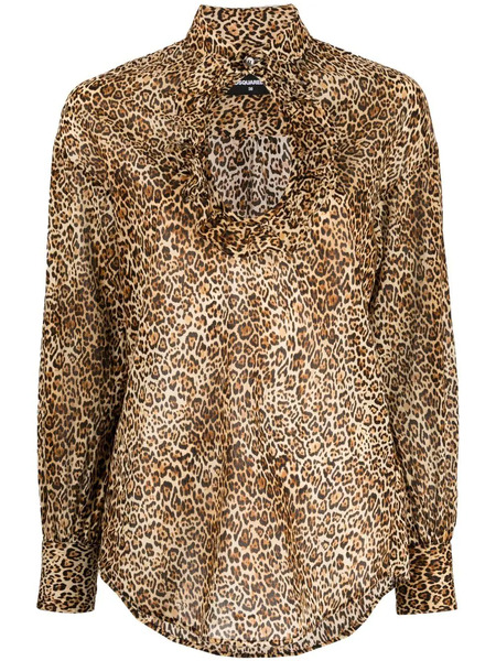  Dsquared2 Leopard-print Cut-out Blouse - Brown 