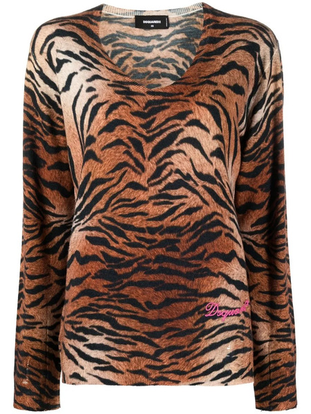  Dsquared2 Leopard-print Knitted Jumper - Brown 