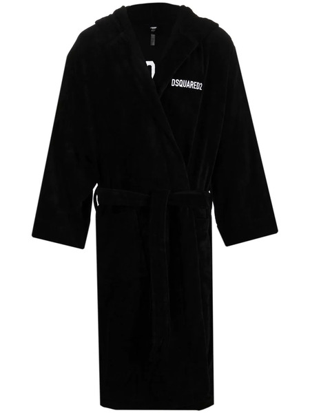 Dsquared2 Logo Embroidered Bath Robe - Black 
