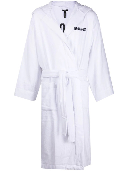  Dsquared2 Logo Embroidered Bath Robe - White 
