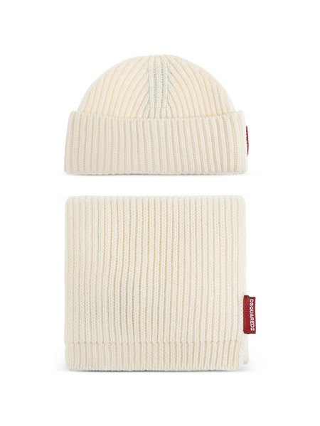  Dsquared2 Logo-patch Ribbed Beanie Hat Set - Neutrals 