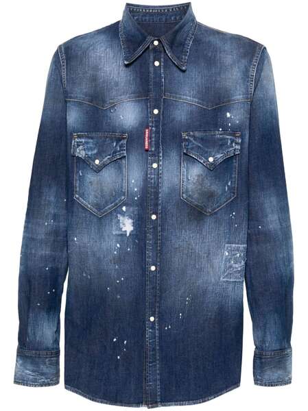  Dsquared2 Paint-splatter Denim Shirt - Blue 