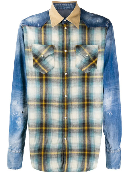  Dsquared2 Patchwork Button Shirt - Blue 