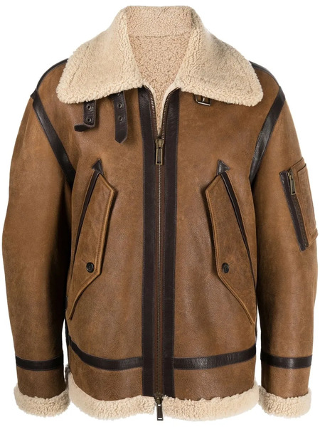  Dsquared2 Shearling-trimmed Biker Jacket - Brown 