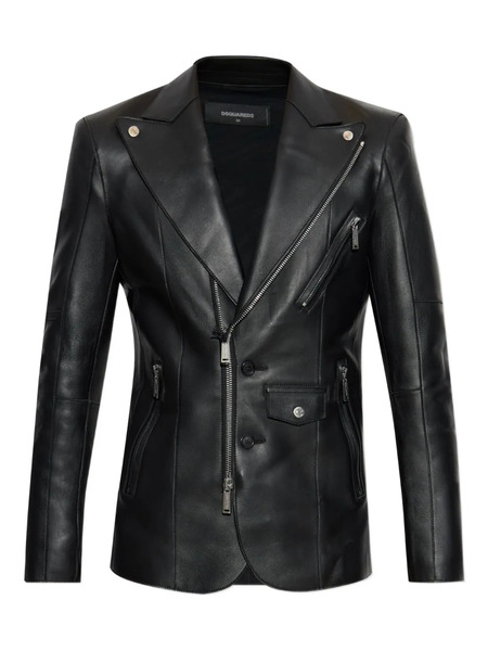  Dsquared2 Single-breasted Leather Blazer - Black 