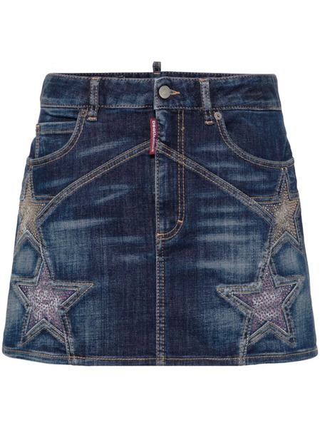  Dsquared2 Star-studded Denim Miniskirt - Blue 