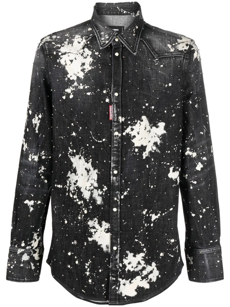  Dsquared2 Studded Bleach-effect Denim Shirt - Black 