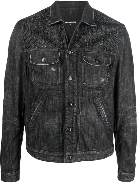  Dsquared2 Studded Distressed Denim Jacket - Black 