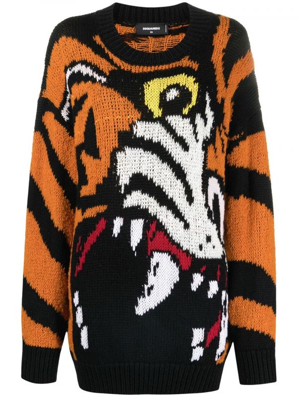  Dsquared2 Tiger-intarsia Jumper - Orange 