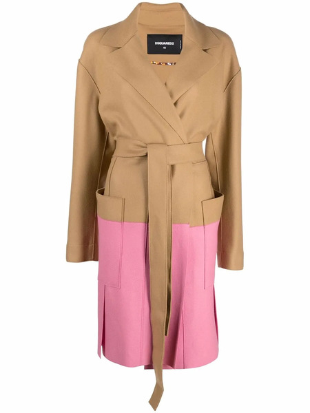  Dsquared2 Two-tone Tie-fastening Coat - Brown 