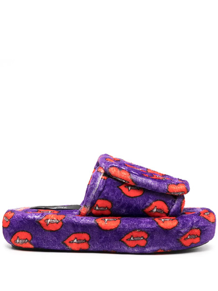  Duoltd Fangs Print Terry Slippers - Purple 