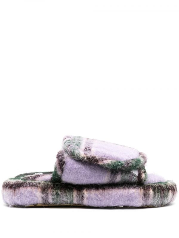  Duoltd Volume Tartan Wool Slippers - Purple 