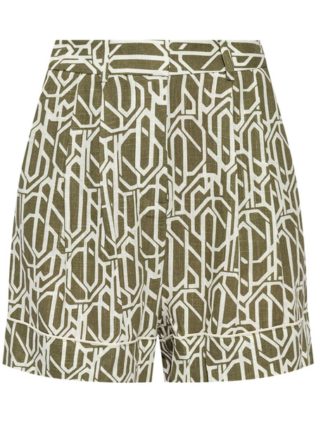 Dvf Diane Von Furstenberg Abstract-pattern Linen Shorts - Green 
