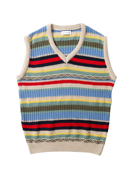  Edmmond Studios Striped V-neck Vest - Blue 