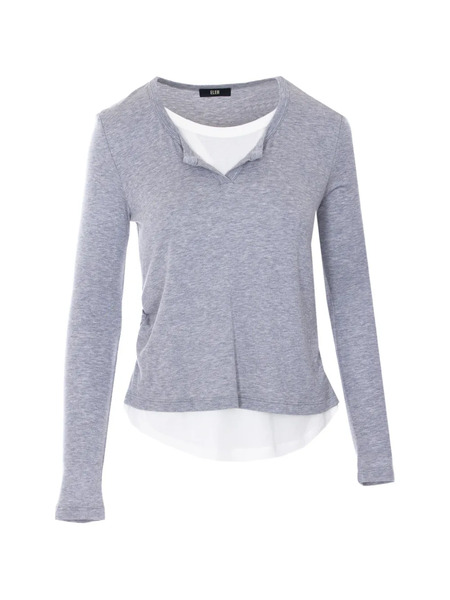  Eleh Contrasting Long-sleeves Top - Grey 