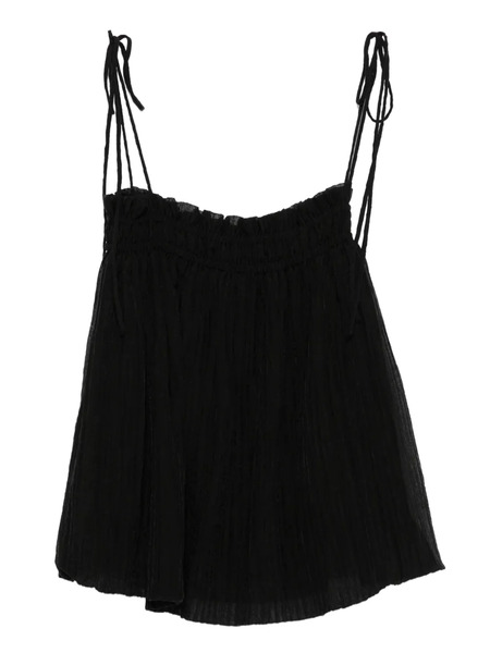  Eleh Pleated Tie-shoulder Straps Top - Black 
