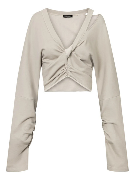  Elena Velez Leather-trimmed Zip-front Top - Neutrals 