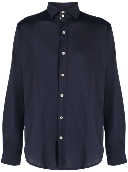  Eleventy Contrasting-trim Cotton Shirt - Blue 