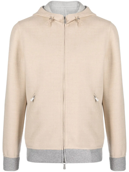  Eleventy Contrasting-trim Wool Hooded Jacket - Neutrals 