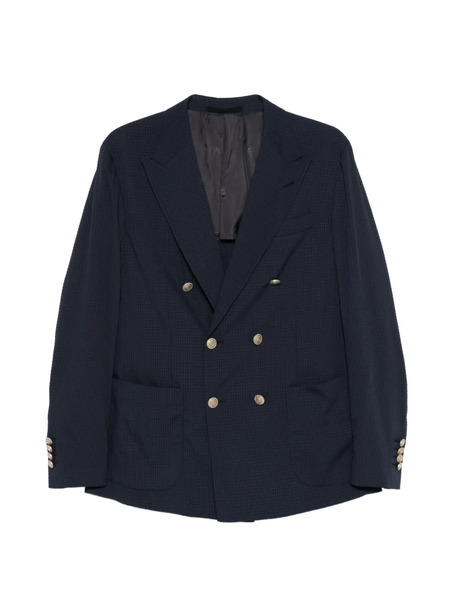  Eleventy Double-breasted Check Jacket - Blue 