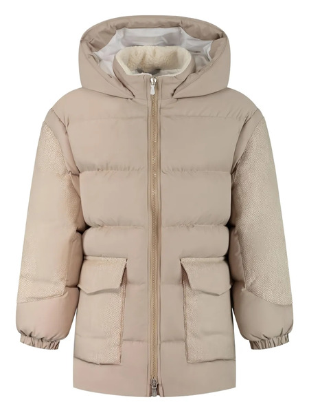  Eleventy Kids Herringbone-panel Puffer Coat - Neutrals 