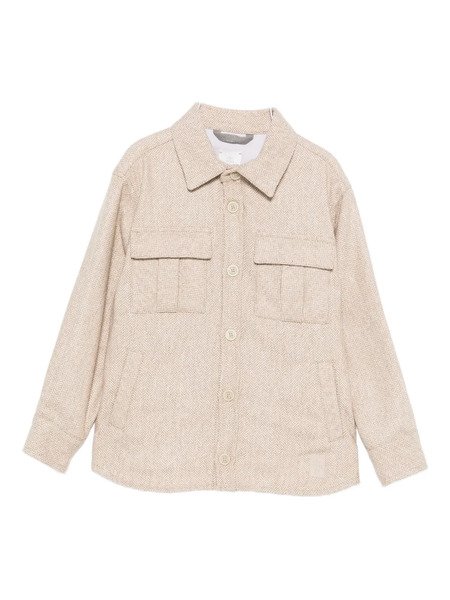  Eleventy Kids Herringbone-pattern Shirt - Neutrals 