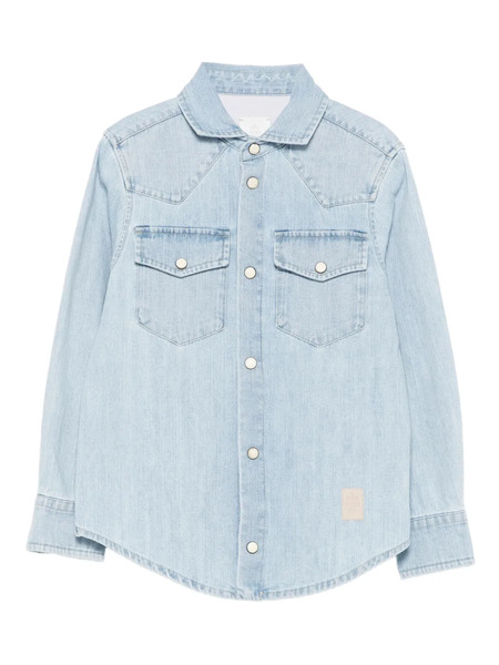  Eleventy Kids Logo-patch Denim Shirt - Blue 
