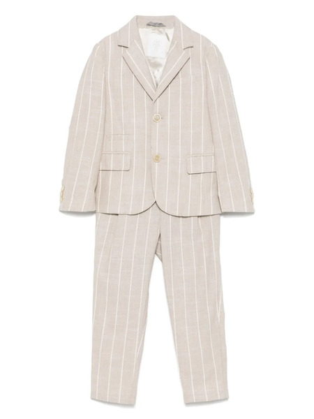  Eleventy Kids Striped Suit - Neutrals 