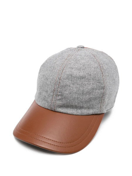  Eleventy Leather-paneled Wool Cap - Grey 