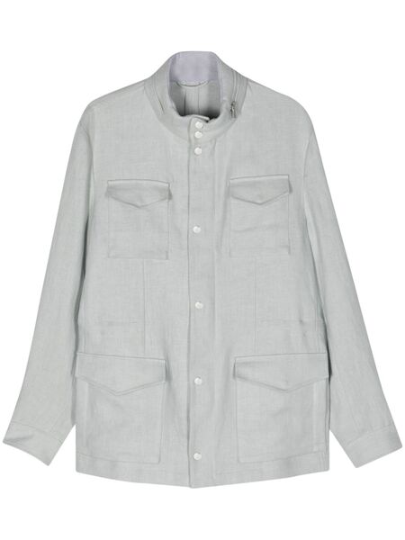  Eleventy Linen Field Jacket - Blue 
