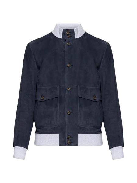  Eleventy Pocket Button Leather Jacket - Blue 
