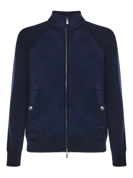  Eleventy Ribbed-panels Zip Jacket - Blue 