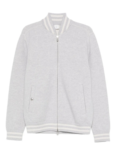 Eleventy Stripe-trim Wool Bomber Jacket - Grey 