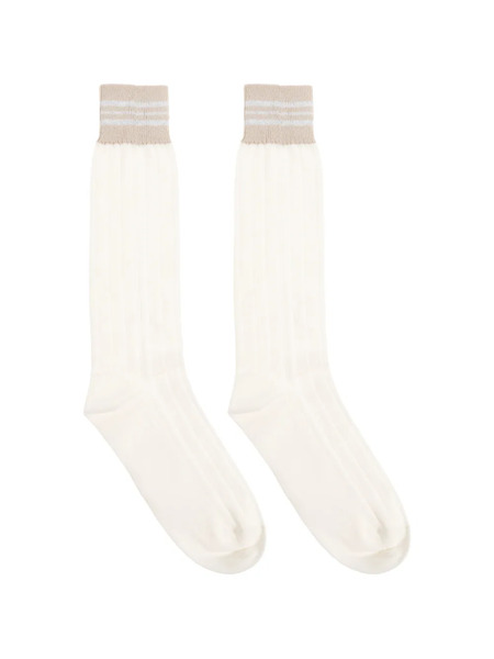  Eleventy Striped Ribbed Socks - Neutrals 