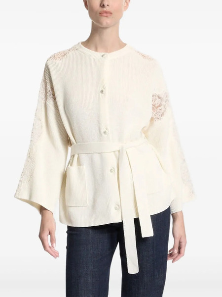  Elie Saab Lace-paneled Belted Jacket - Neutrals 
