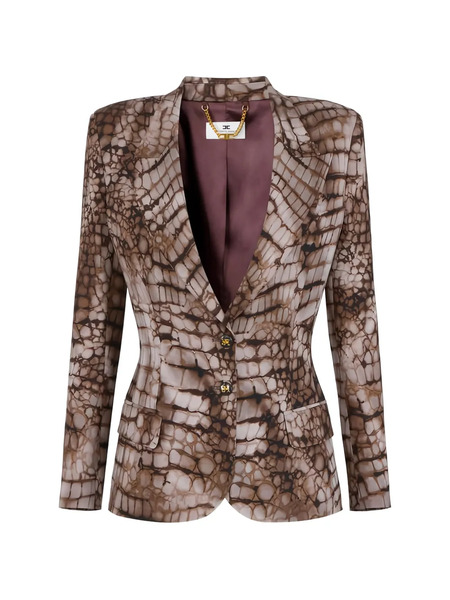  Elisabetta Franchi Alligator-print Single-breasted Jacket - Brown 