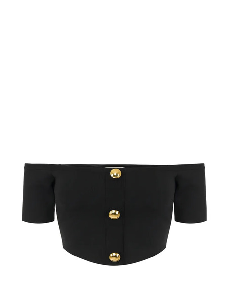 Elisabetta Franchi Button Cropped Knit Top - Black 