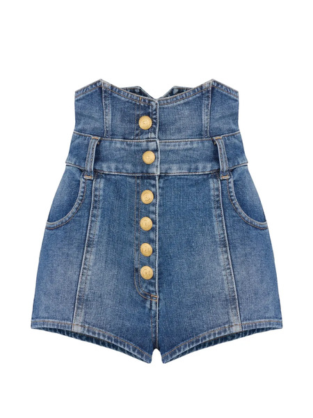  Elisabetta Franchi Buttoned Denim Shorts - Blue 