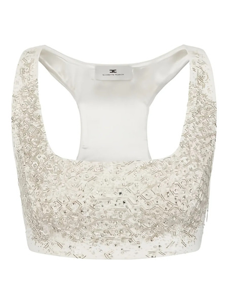  Elisabetta Franchi Crystal Embroidered Racerback Top - Neutrals 