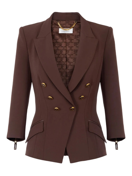  Elisabetta Franchi Double-breasted Gold-button Jacket - Brown 
