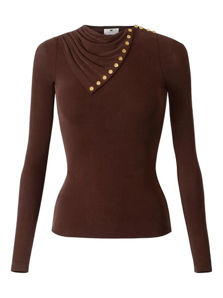  Elisabetta Franchi Draped Button Cupro Top - Brown 